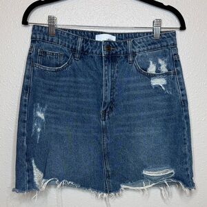 Vervet Denim Blue Claudia Distressed Raw Hem Mini Skirt VT676 - Medium
